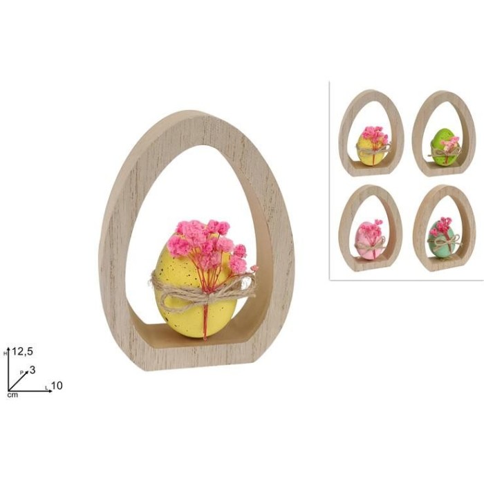 DECORAZIONE UOVO PASQUALE IN LEGNO 12,5CM 4COL